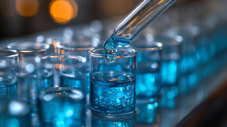 滴管滴入蓝色液体的烧杯