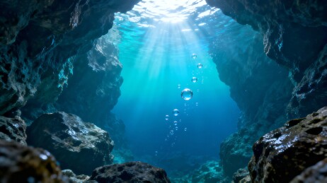 深海洞穴自然质感主视觉背景