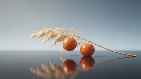 橙果干草枝条倒影