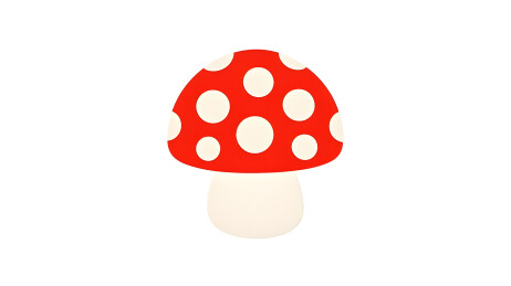 红底白点蘑菇插画，白色背景