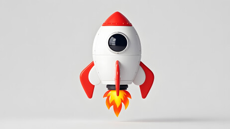 红白卡通火箭喷火升空