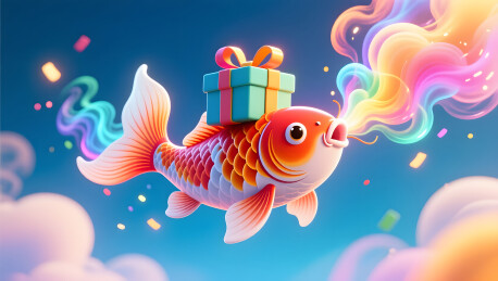 节日礼物由空中漂浮的锦鲤承载