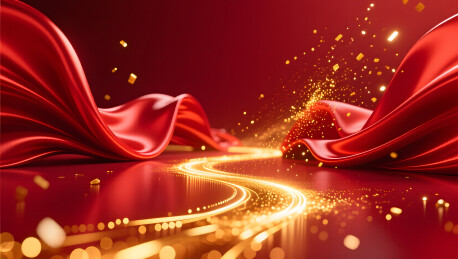 流动红绸与金色光迹构成的奢华背景