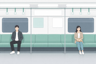 地铁车厢里的安静对坐