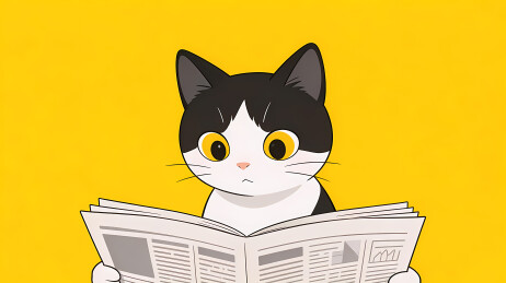 黄背景猫咪读报纸