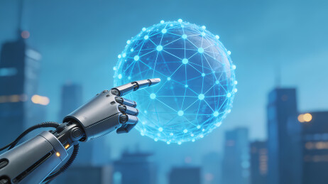 机械臂触碰蓝色网络球