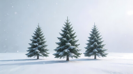 雪中三松静谧冬景