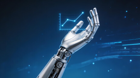 银色机械臂托蓝几何图