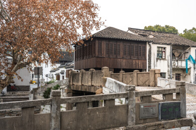 常州青果巷历史文化街区江南水乡古桥秋色