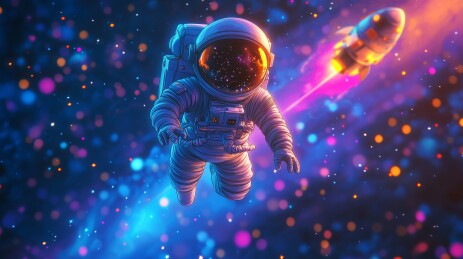 宇航员与火箭升空