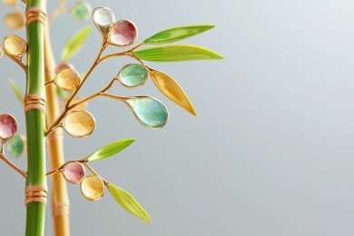 清新治愈镶嵌宝石的绿色竹子3D卡通立体场