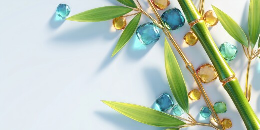 清新治愈镶嵌宝石的绿色竹子3D卡通立体场