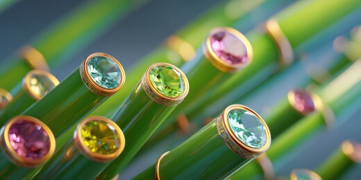 清新治愈镶嵌宝石的绿色竹子3D卡通立体场