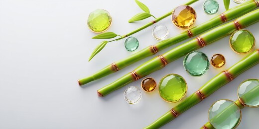 清新治愈镶嵌宝石的绿色竹子3D卡通立体场