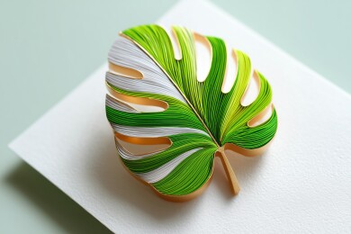 绿色植物树叶玻璃工艺品3D绿色龟背竹叶子