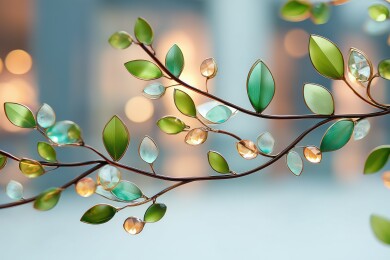 宝石镶嵌的绿色植物柳树枝3D卡通立体场景