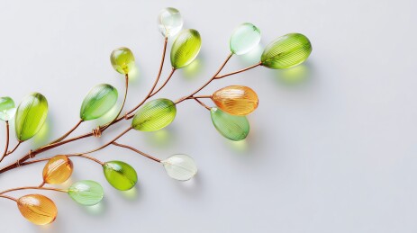 宝石镶嵌的绿色植物柳树枝3D卡通立体场景