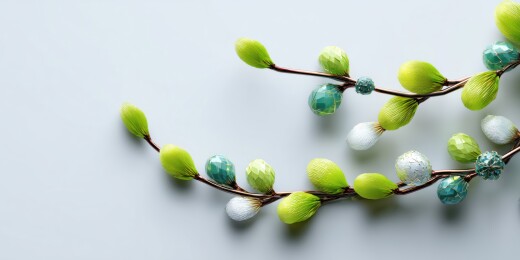 宝石镶嵌的绿色植物柳树枝3D卡通立体场景