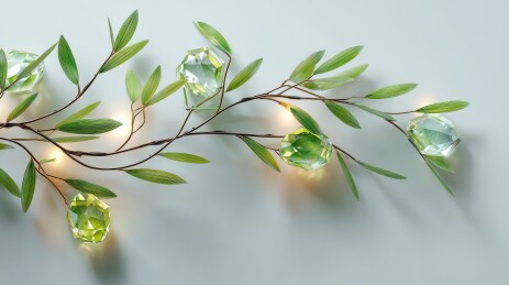 宝石镶嵌的绿色植物柳树枝3D卡通立体场景