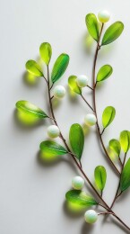 宝石镶嵌的绿色植物柳树枝3D卡通立体场景