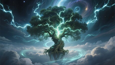 奇幻闪电神树插画