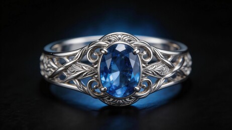 精致银戒指伴蓝宝石