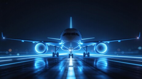 科幻风格飞机夜间停机坪