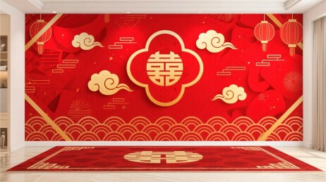 红色囍字喜庆装饰画