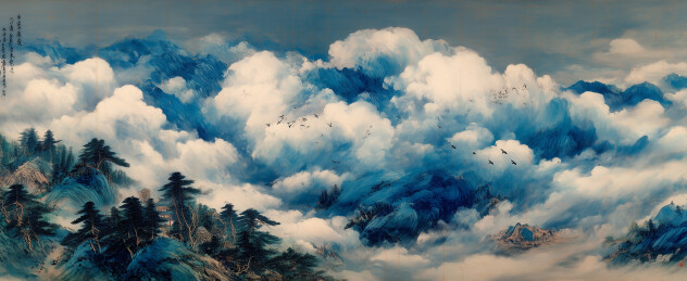 云海之上俯瞰群山的壮丽航拍景观高度