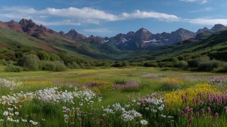 辽阔草原与远处连绵群山的壮丽景色自由