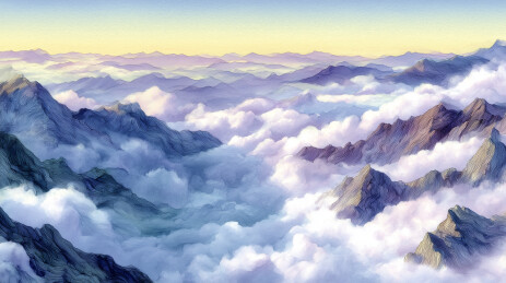 云海翻腾的群山之巅壮观气象景观天气