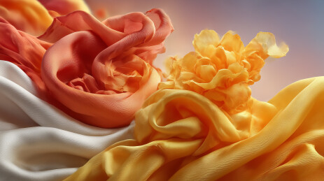 橙黄色丝绸玫瑰花的精致工艺特写装饰