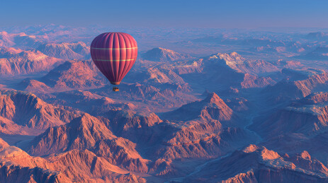 热气球飞越红色峡谷的壮观航拍冒险