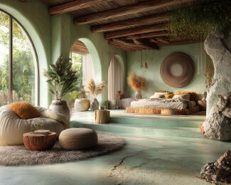 洞穴内的天然温泉与岩石装饰的奢华放松