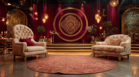 豪华室内客厅与红色装饰的皇家风格奢华贵族