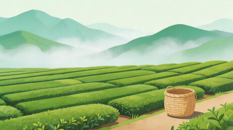 茶园梯田与竹篮