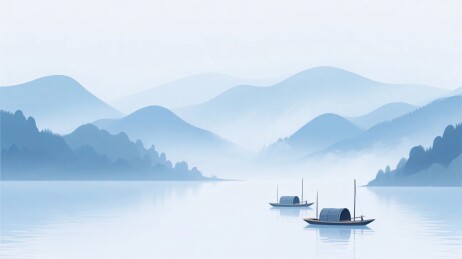 山水湖景风景画
