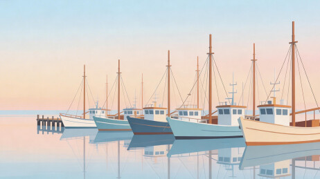 清晨港口停泊的渔船