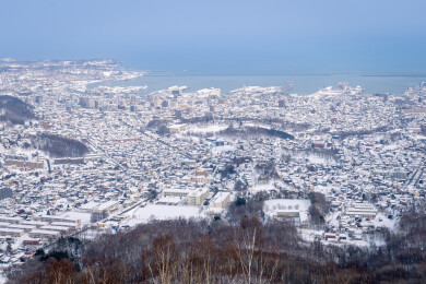 日本，从天狗山俯瞰北海道城市小樽