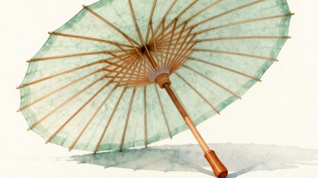 青绿色油纸伞静物图