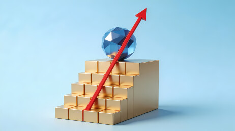 蓝色球体与木阶红箭