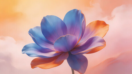 蓝橙莲花映暖空