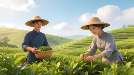 茶农采茶茶园风光