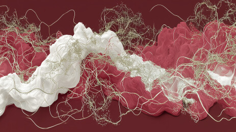 红色背景上的白色雕塑艺术感强烈