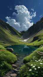 山谷中的碧绿湖泊四周群山环绕