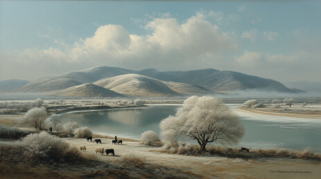 沙漠中的白色树木超现实景观