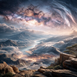 梦幻云海山峦叠嶂金色阳光穿透云层