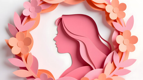 母亲节抽象女性侧脸剪影与纸雕花环