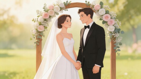 婚礼新人户外合影