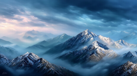 雪山云海日出金色光芒照亮雪峰壮丽山河